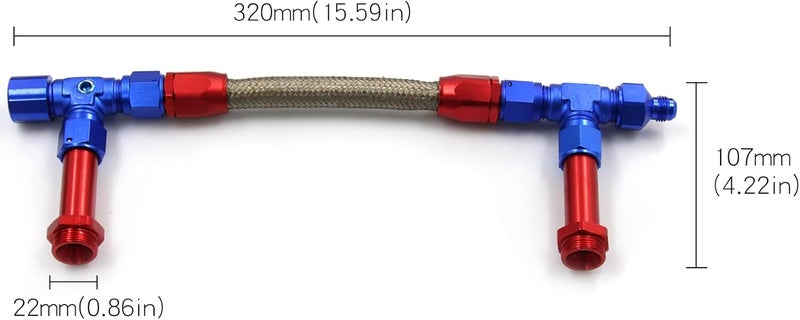 LVOUP 4150 Carburetor Fuel Line Kit 8AN Dual Feed to 7/8" Braided Dual Inlet for Holley Red+Blue - Image 2